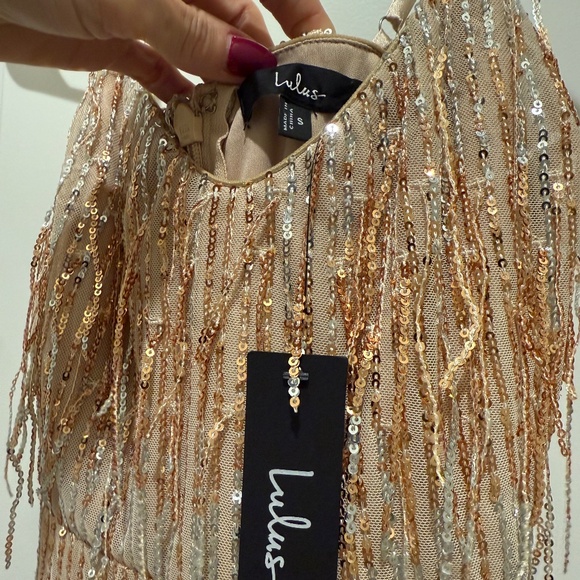 NWT Lulus Sashi Gold Sequin Fringe Maxi Dress - Picture 11 of 11